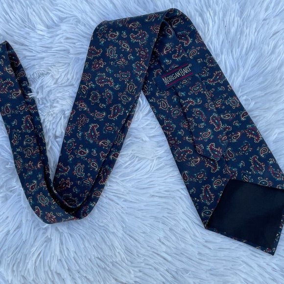 Morgan Hart Tie Necktie 100% Silk Blue Paisley Classic Tie Made in USA - Picture 3 of 12